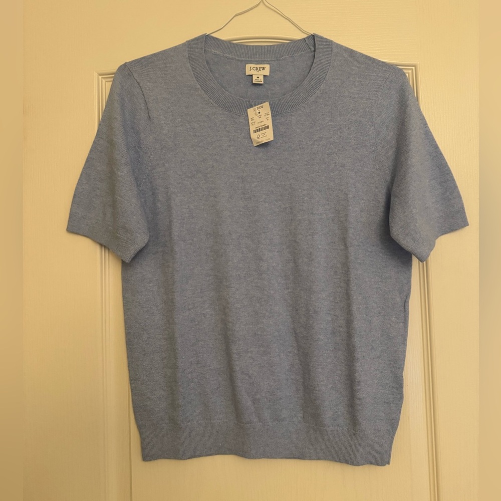 NWT J.Crew Soft Blue Short Sleeved Crewneck Sweater Medium